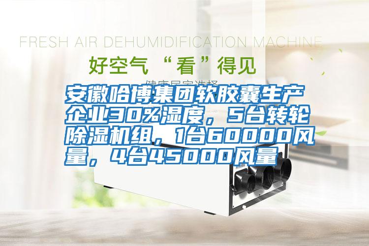 安徽哈博集團(tuán)軟膠囊生產(chǎn)企業(yè)30%濕度，5臺(tái)轉(zhuǎn)輪除濕機(jī)組，1臺(tái)60000風(fēng)量，4臺(tái)45000風(fēng)量